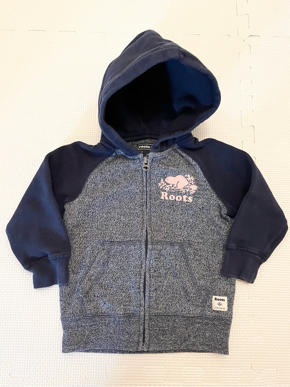 Roots Full Zip Hoodie Navy with Pink Logo Size 2T